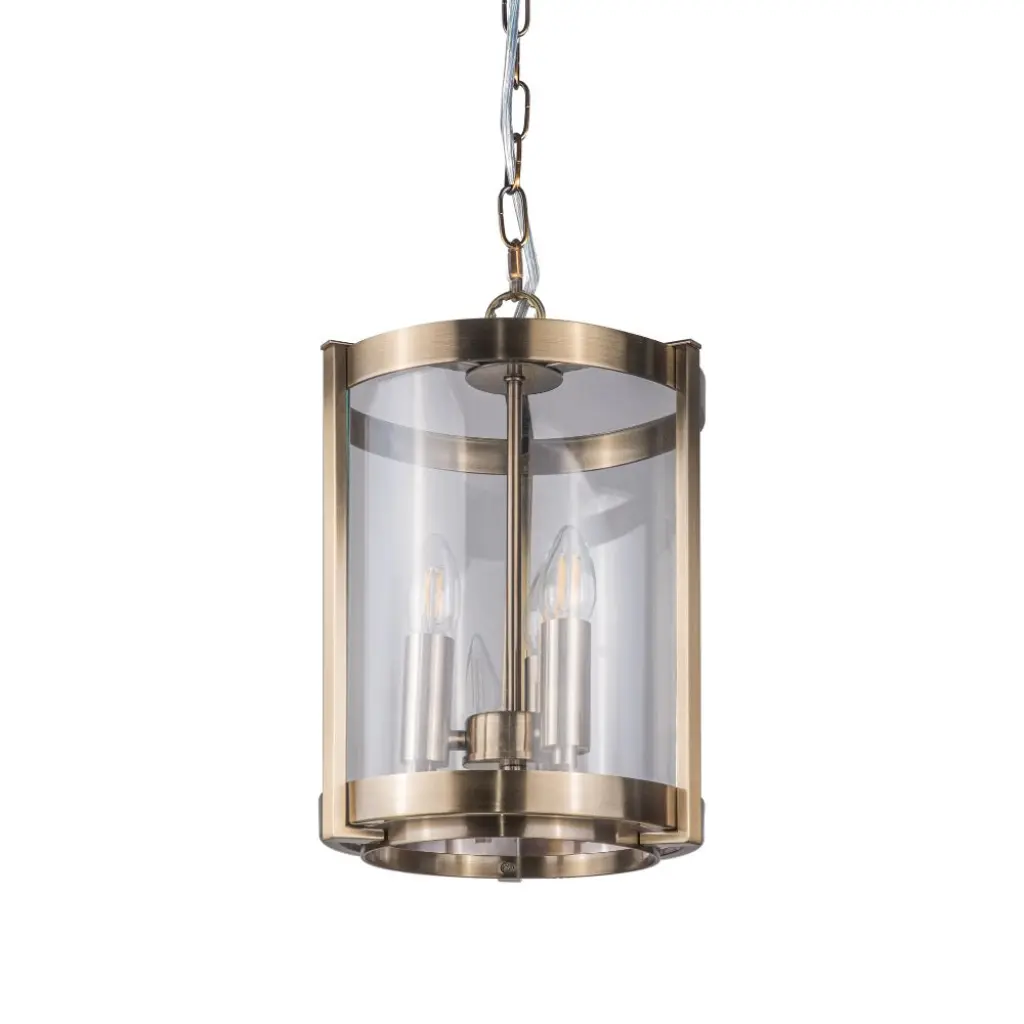 Hudson 3 Light Glass Pendant in Antique Brass