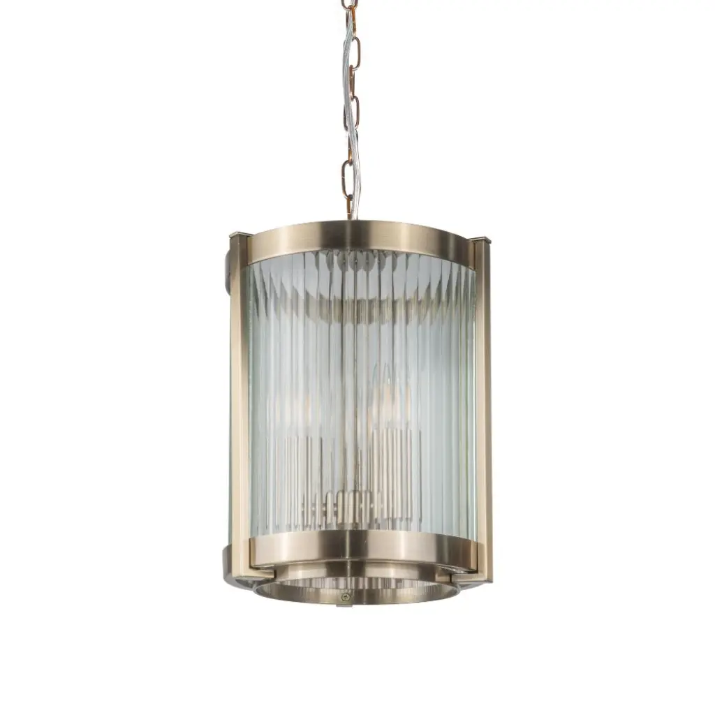Hudson 3 Light Glass Pendant in Antique Brass