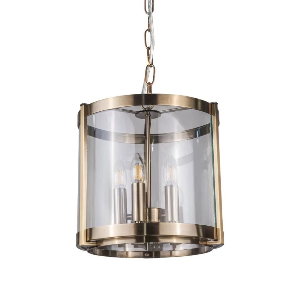 Hudson 5 Light Glass Pendant in Antique Brass
