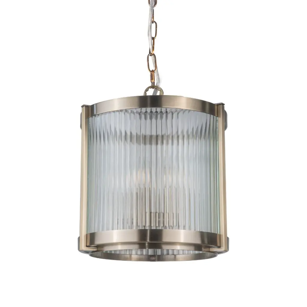 Hudson 5 Light Glass Pendant in Antique Brass