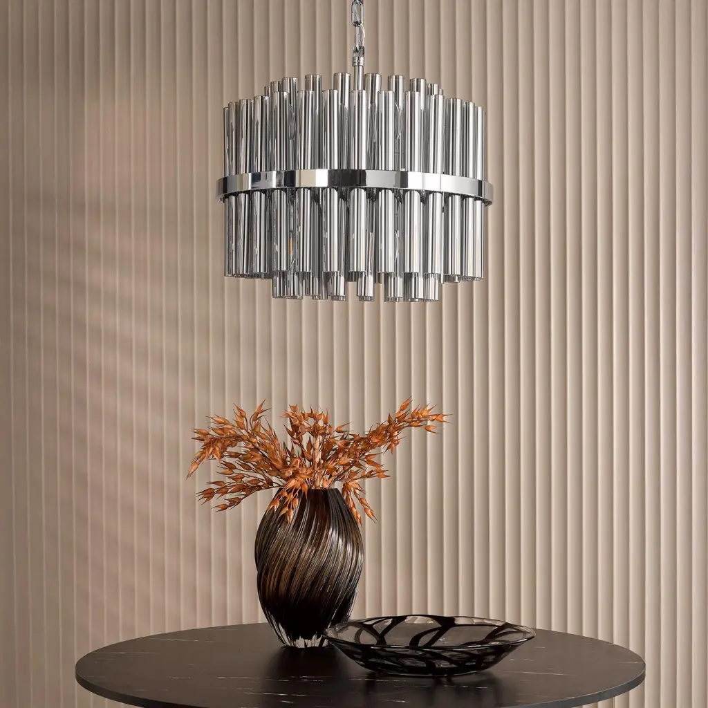 Imani 12 Light Polished Chrome & Smoked Glass Pendant
