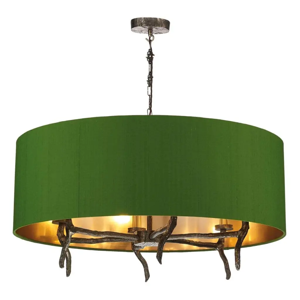 Joshua 6 Light Bronze Pendant C/W Bespoke Silk Shade
