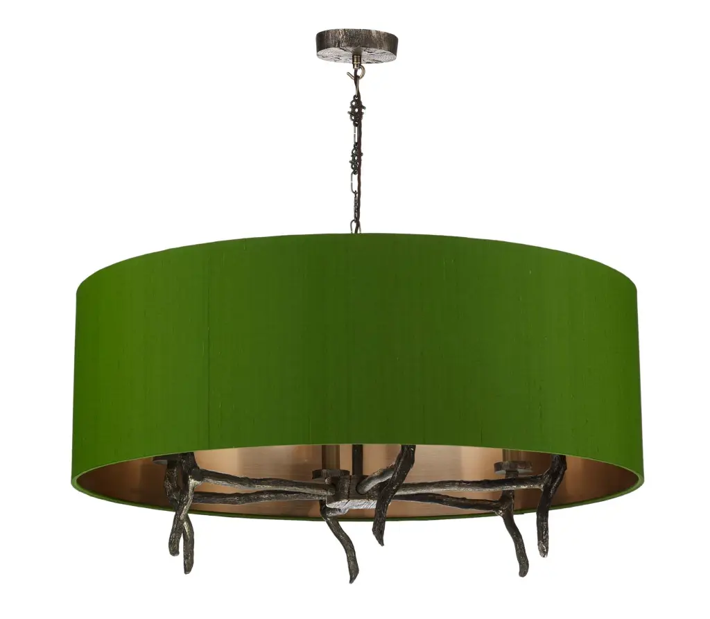 Joshua 6 Light Bronze Pendant C/W Bespoke Silk Shade