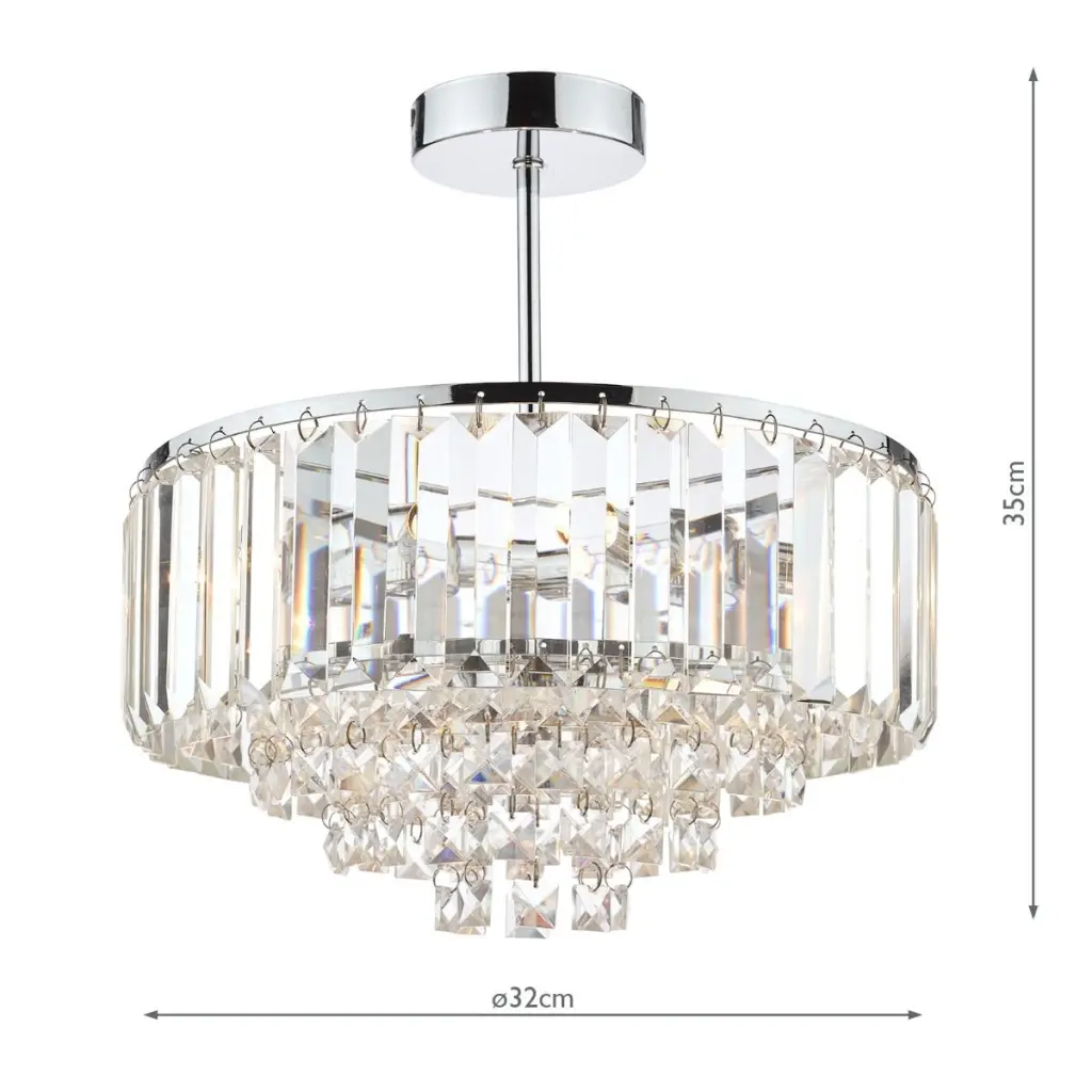 Vienna 3lt Semi Flush Crystal & Polished Chrome
