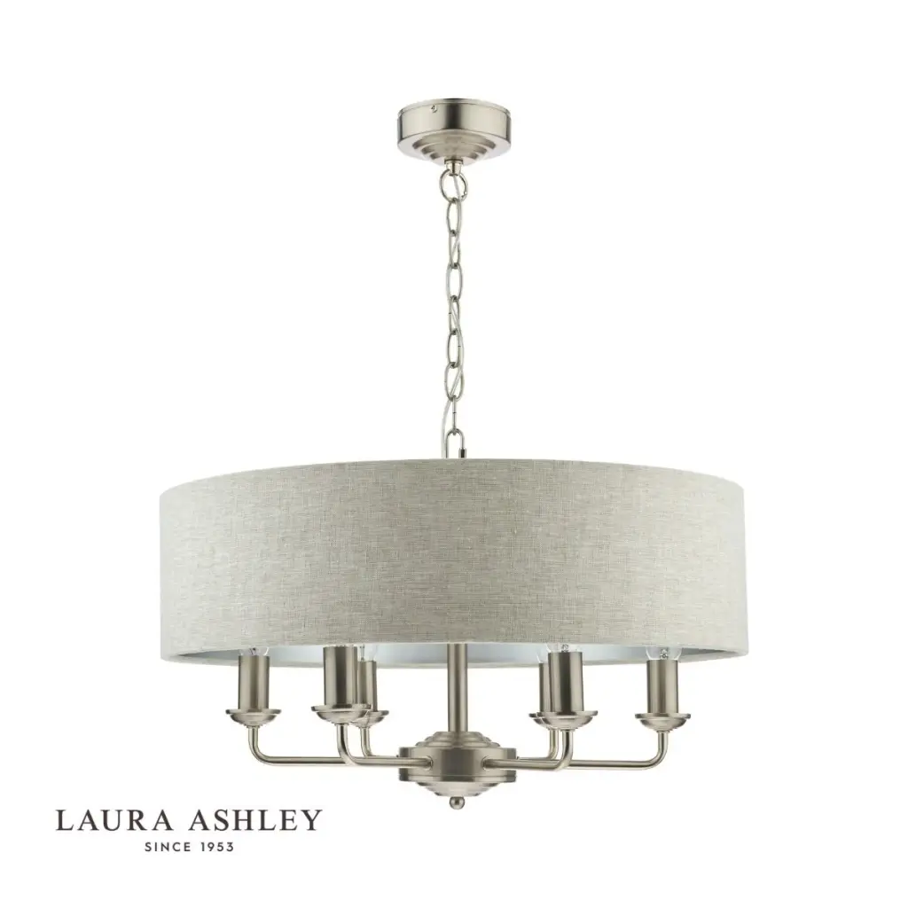 Sorrento 6 Light Pendant Satin Nickel With Natural Shade