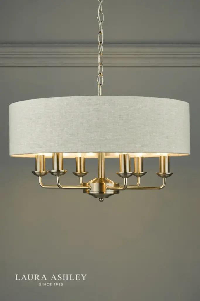 Sorrento 6 Light Pendant Satin Nickel With Natural Shade