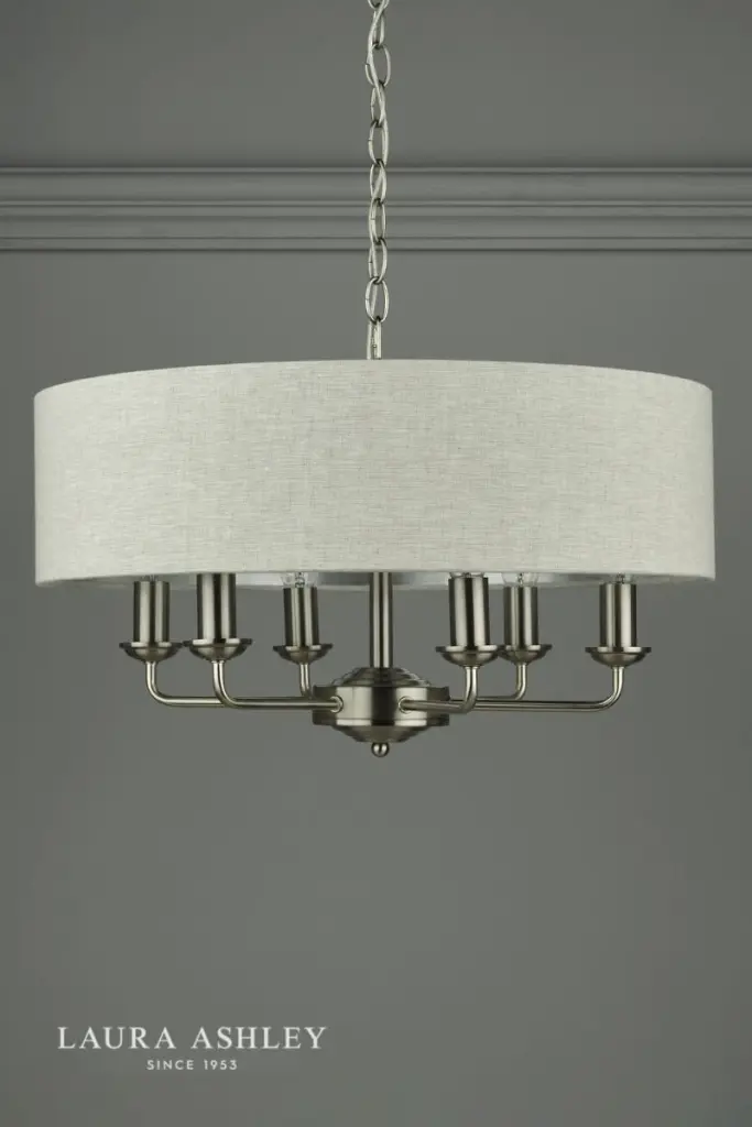Sorrento 6 Light Pendant Satin Nickel With Natural Shade