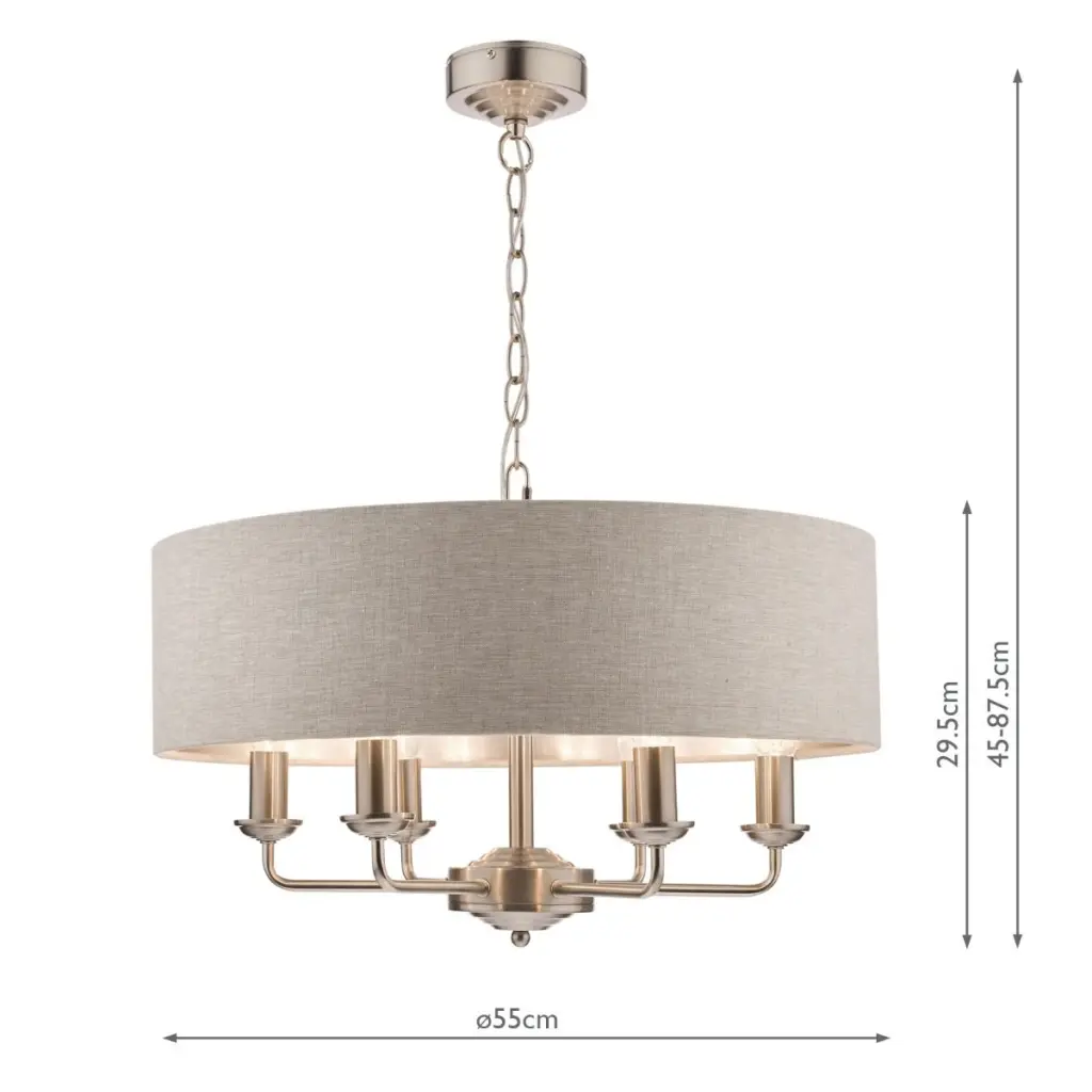 Sorrento 6 Light Pendant Satin Nickel With Natural Shade