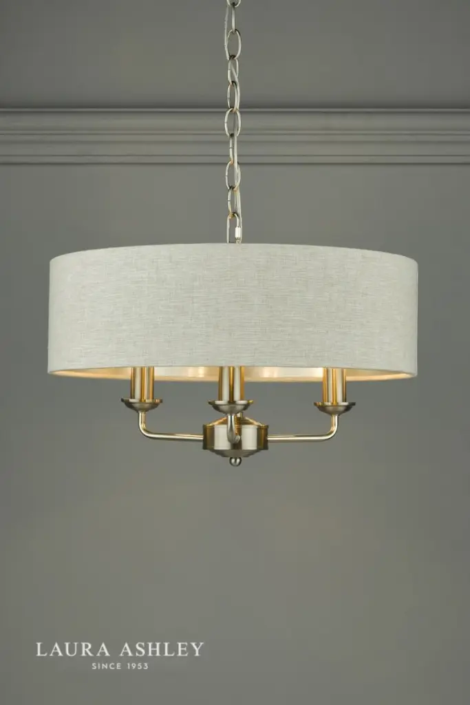 Sorrento 3 Light Pendant Satin Nickel With Natural Shade