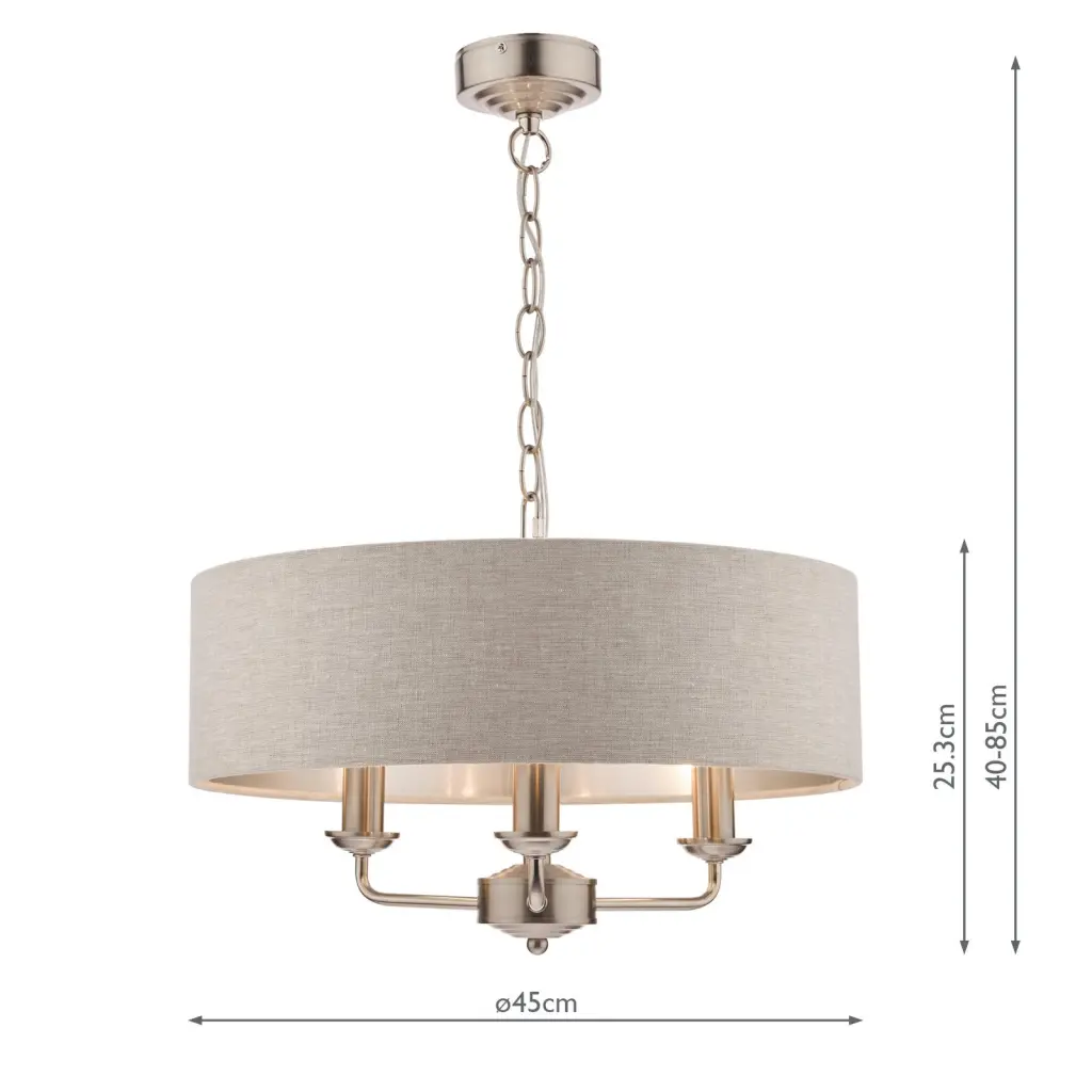 Sorrento 3 Light Pendant Satin Nickel With Natural Shade