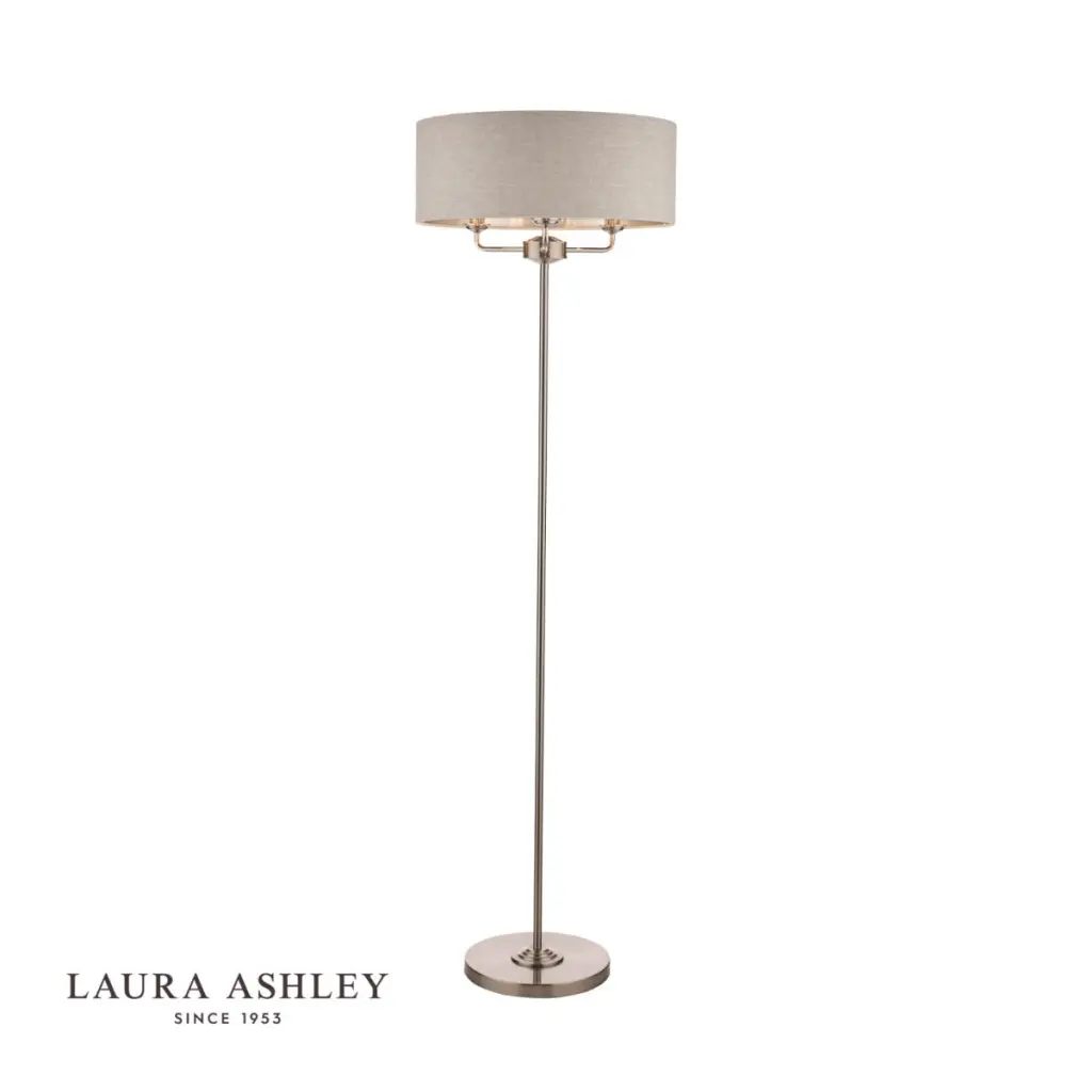 Sorrento 3 Light Floor Lamp Satin Nickel With Natural Shade