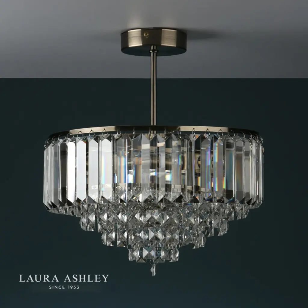 Vienna 3lt Semi Flush Crystal & Antique Brass