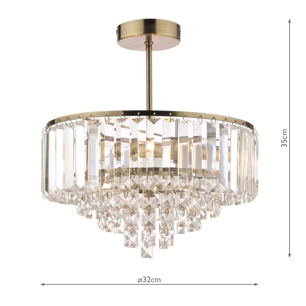 Vienna 3lt Semi Flush Crystal & Antique Brass