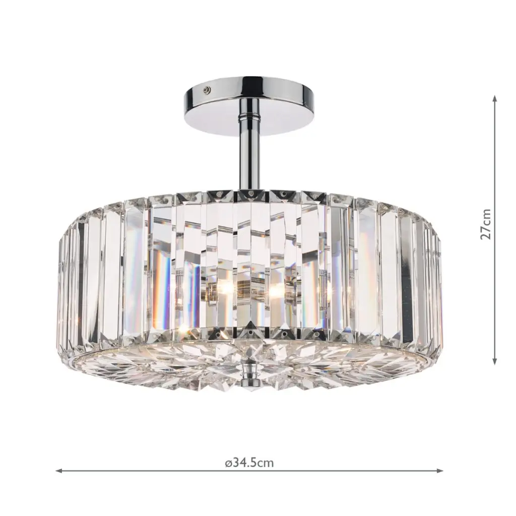 Fernhurst 3 Light Semi Flush Polished Chrome Glass
