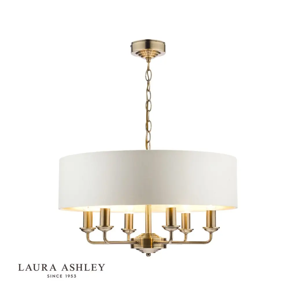 Sorrento 6 Light Pendant Antique Brass With Ivory Shade