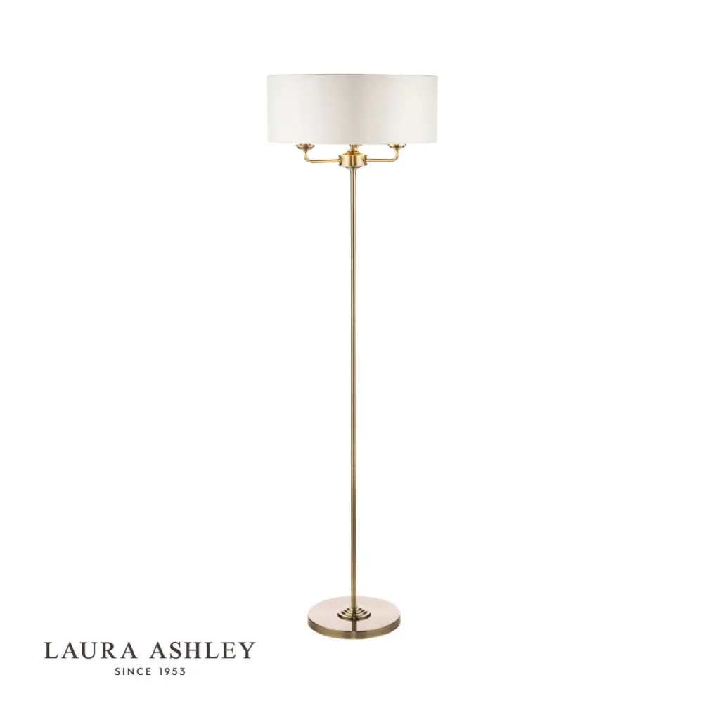 Sorrento 3 Light Floor Lamp Antique Brass With Ivory Shade