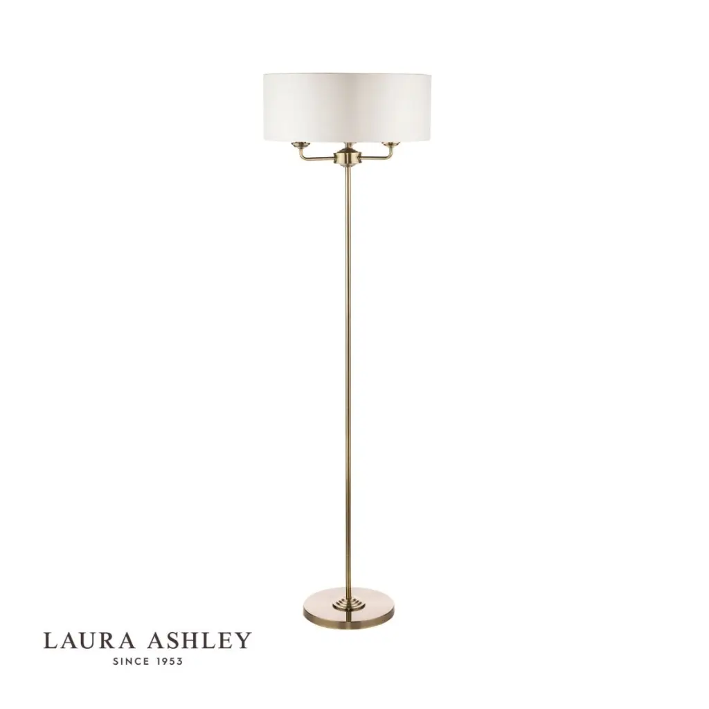 Sorrento 3 Light Floor Lamp Antique Brass With Ivory Shade
