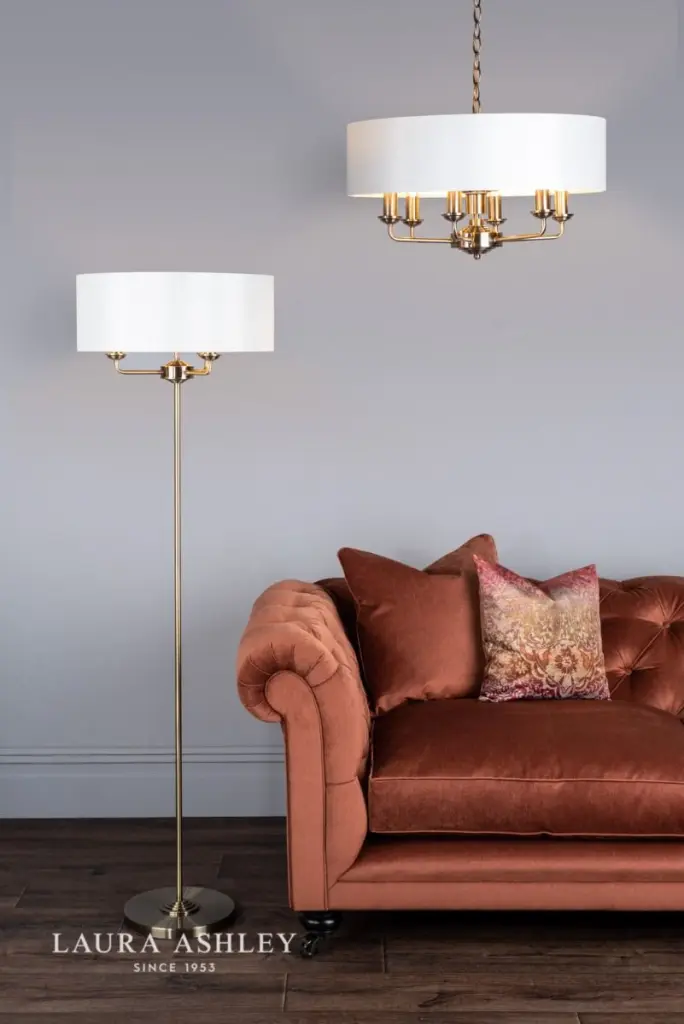 Sorrento 3 Light Floor Lamp Antique Brass With Ivory Shade