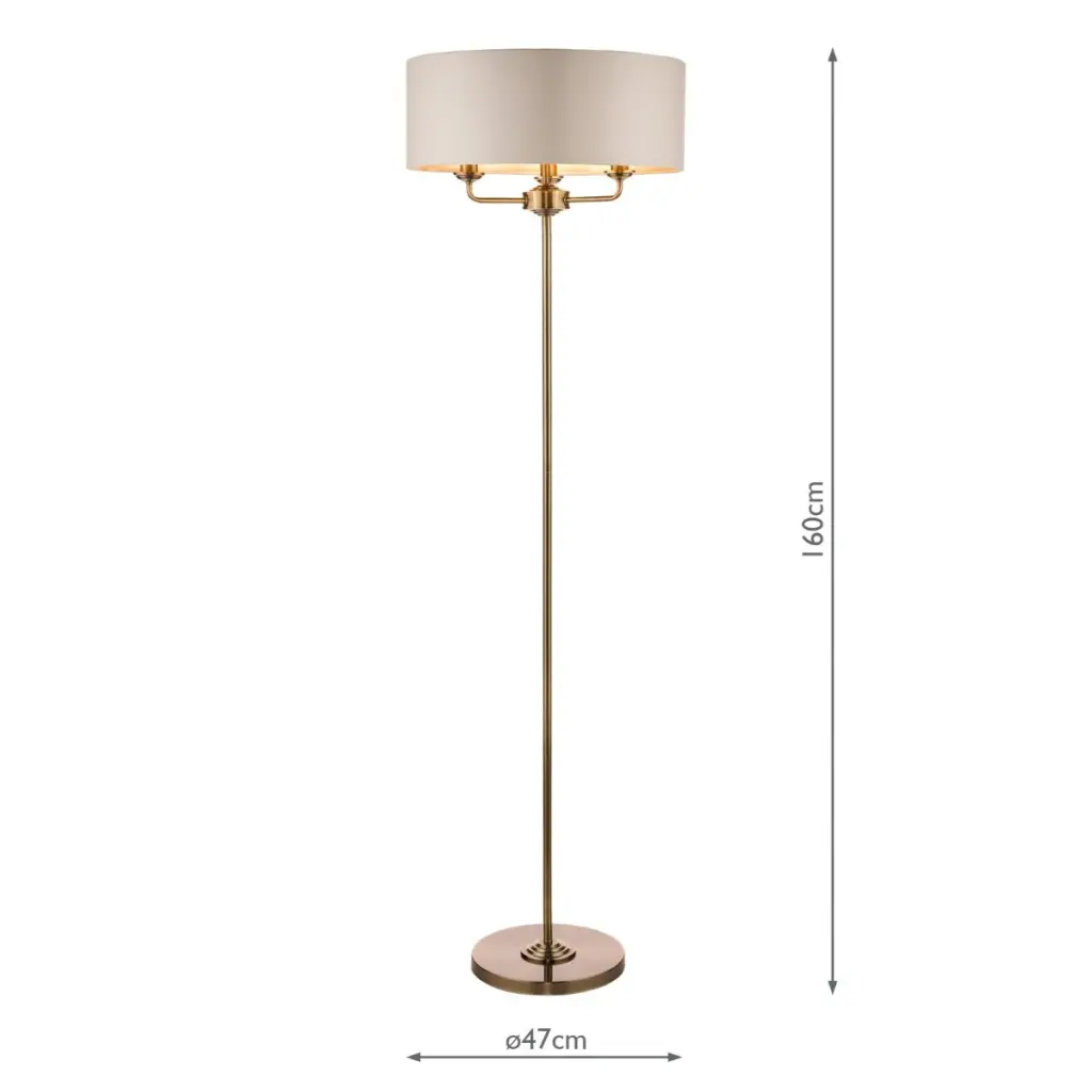 Sorrento 3 Light Floor Lamp Antique Brass With Ivory Shade