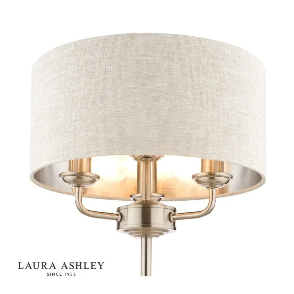 Sorrento 3 Light Table Lamp Satin Nickel With Natural Shade