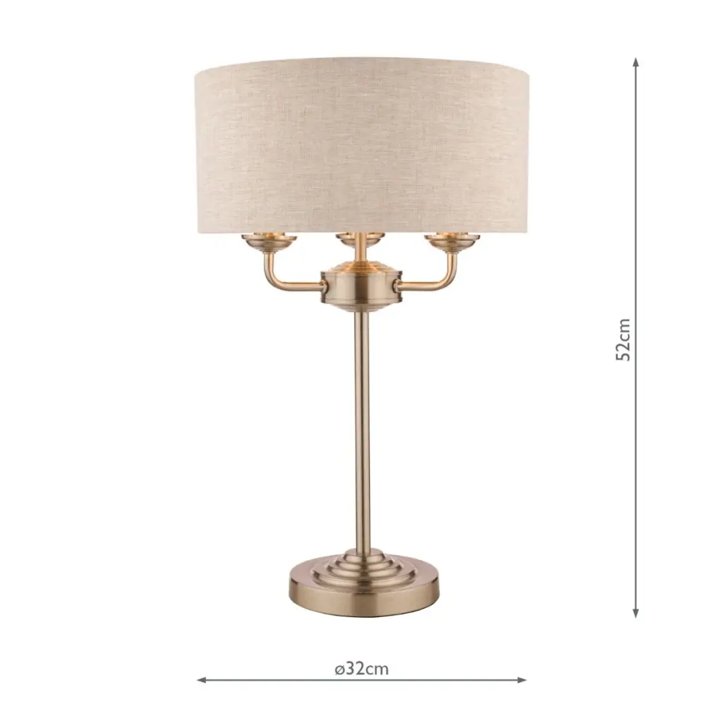 Sorrento 3 Light Table Lamp Satin Nickel With Natural Shade