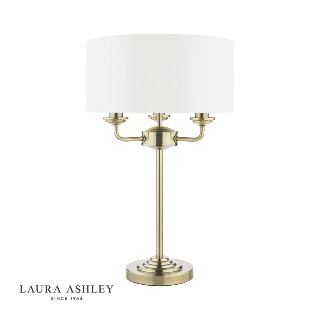 Sorrento 3 Light Table Lamp Antique Brass With Ivory Shade