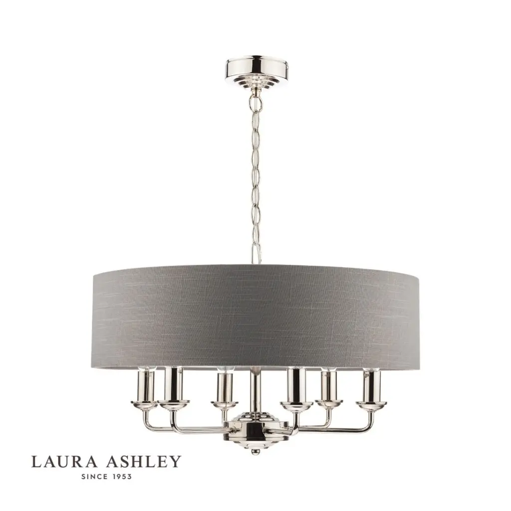 Sorrento 6 Light Pendant Polished Nickel With Charcoal Grey Shade