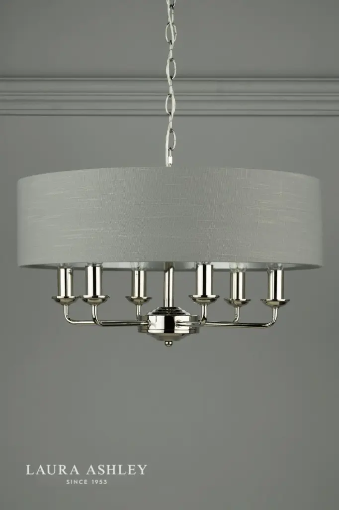 Sorrento 6 Light Pendant Polished Nickel With Charcoal Grey Shade