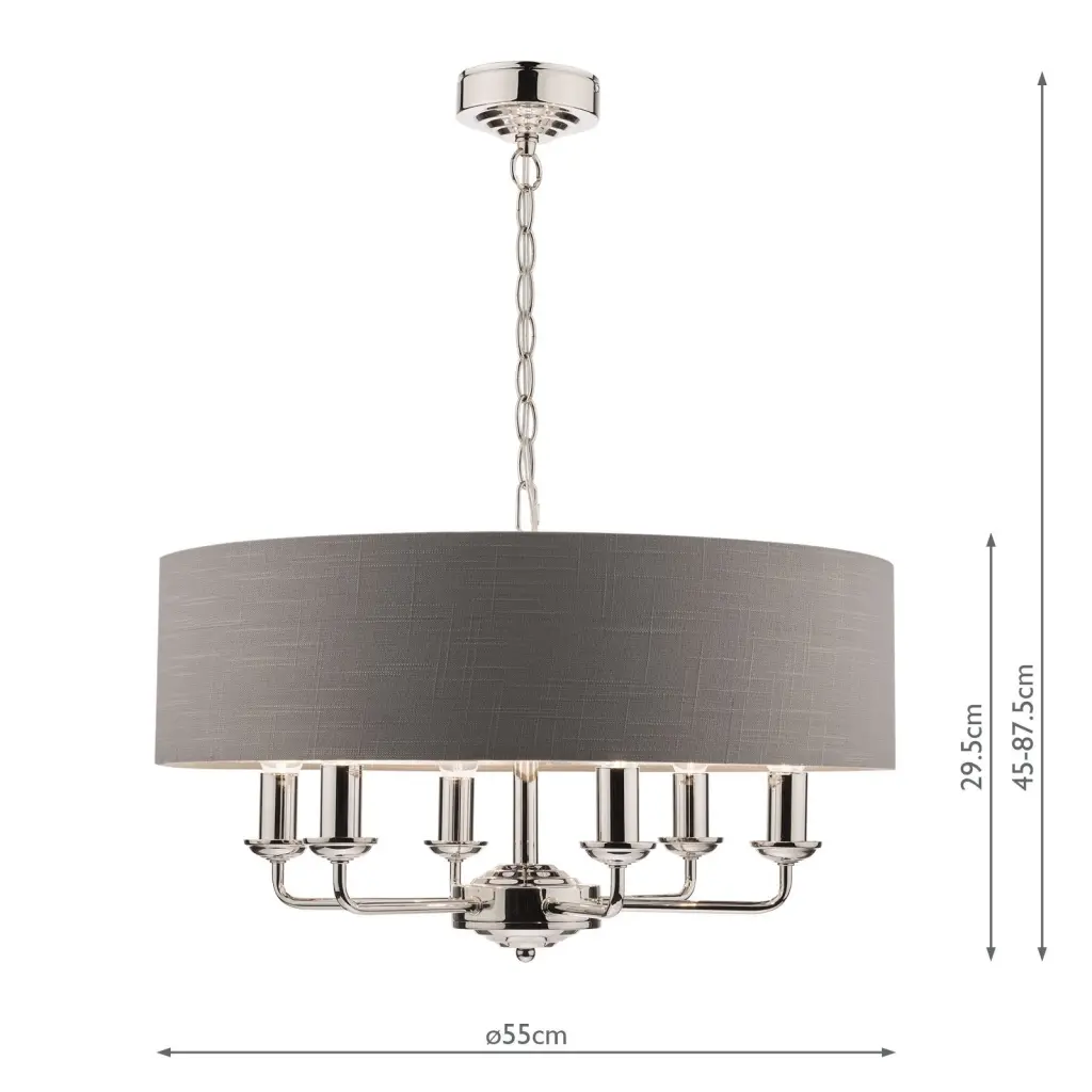 Sorrento 6 Light Pendant Polished Nickel With Charcoal Grey Shade