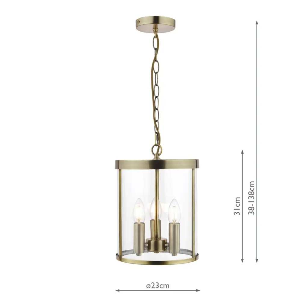 Selbourne 3 Light Lantern in Antique Brass & Glass