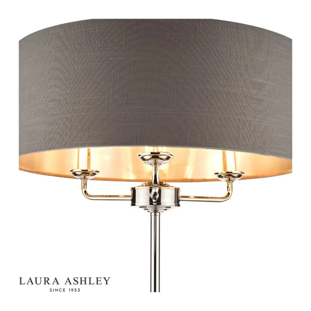 Sorrento 3 Light Floor Lamp Polished Nickel With Charcoal Grey Shade
