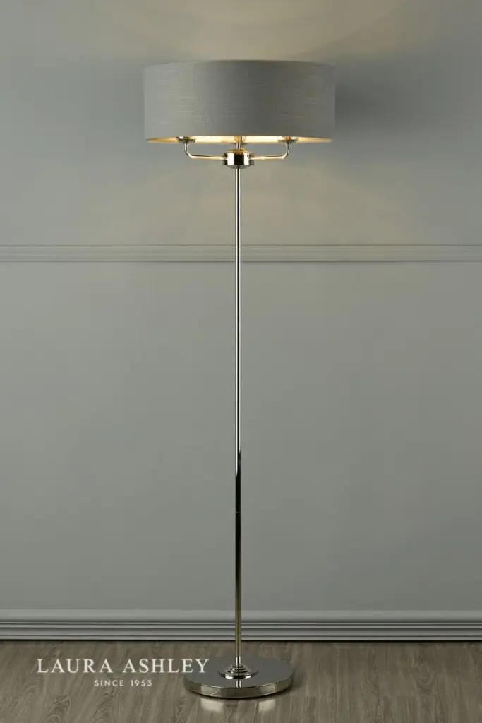 Sorrento 3 Light Floor Lamp Polished Nickel With Charcoal Grey Shade