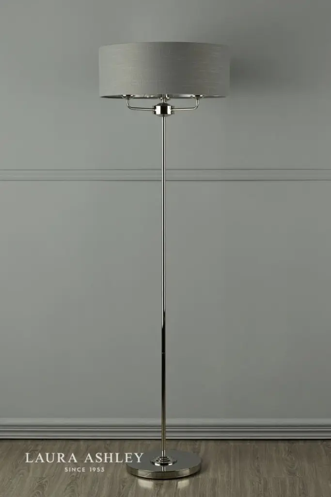 Sorrento 3 Light Floor Lamp Polished Nickel With Charcoal Grey Shade