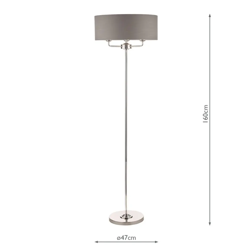 Sorrento 3 Light Floor Lamp Polished Nickel With Charcoal Grey Shade