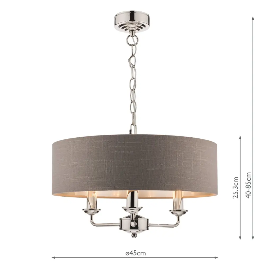 Sorrento 3 Light Pendant Polished Nickel With Charcoal Grey Shade