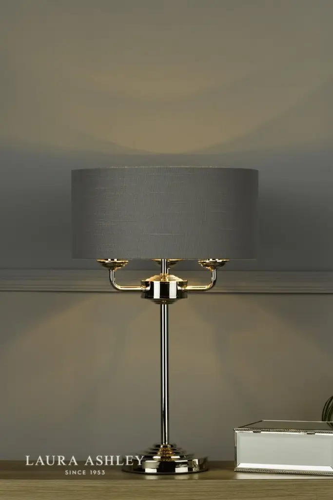 Sorrento 3 Light Table Lamp Polished Nickel With Charcoal Grey Shade