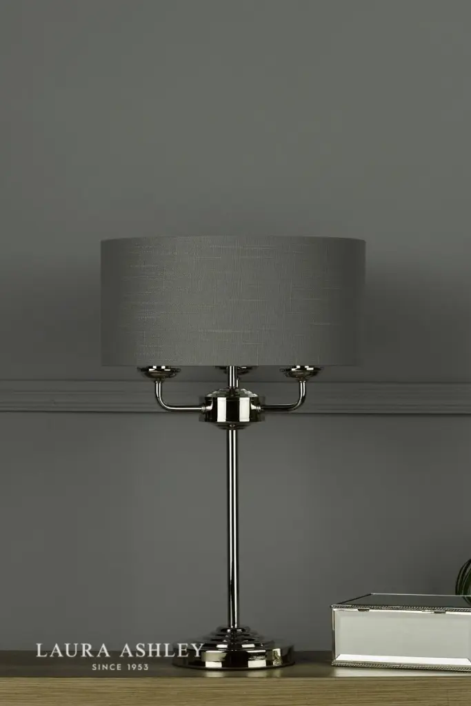 Sorrento 3 Light Table Lamp Polished Nickel With Charcoal Grey Shade