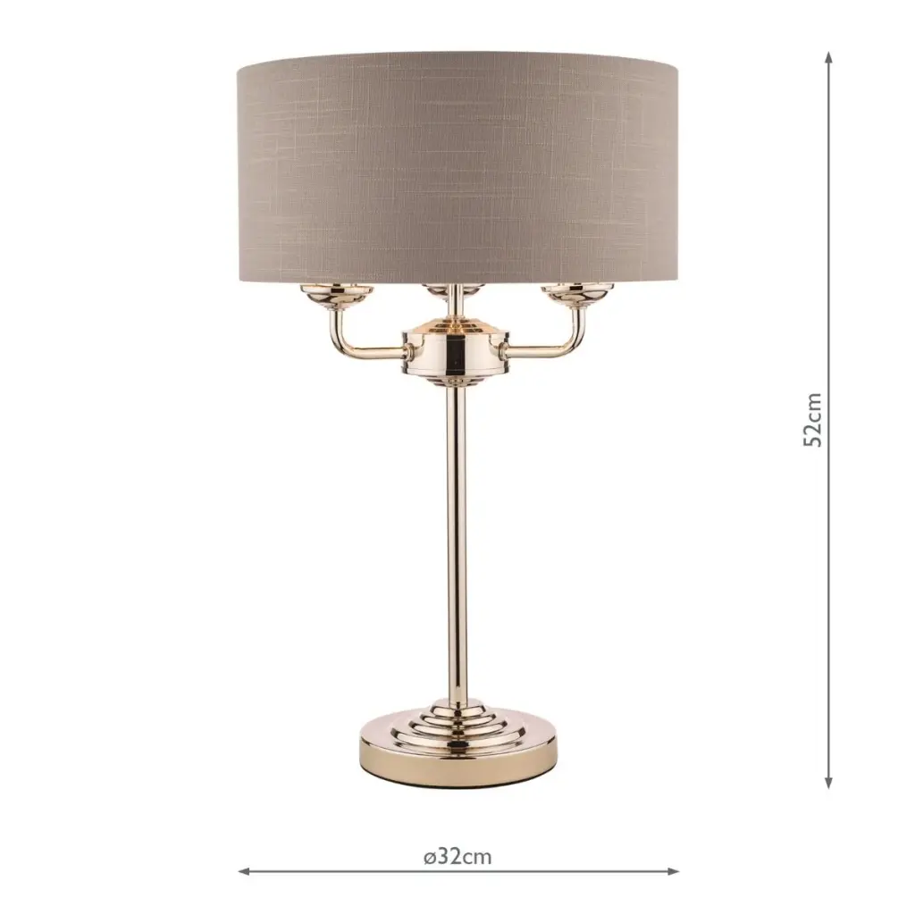 Sorrento 3 Light Table Lamp Polished Nickel With Charcoal Grey Shade