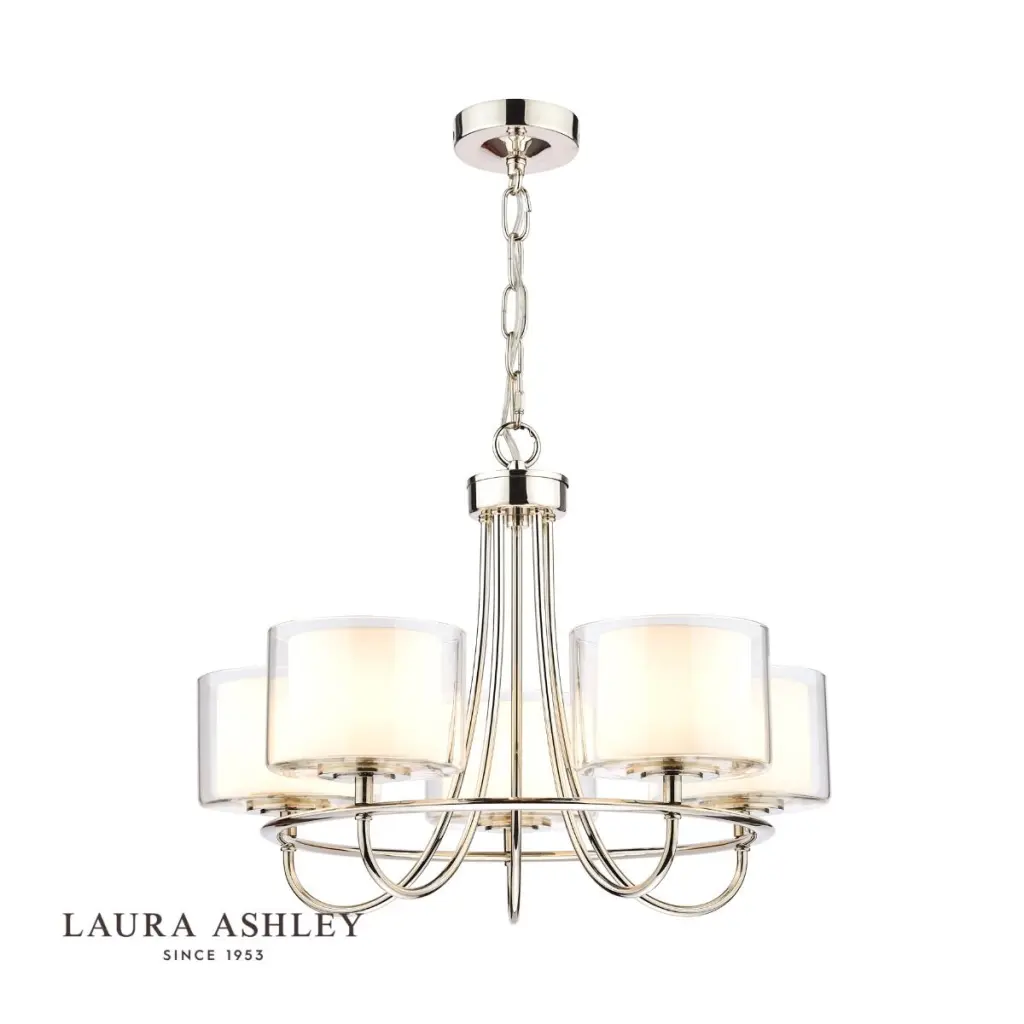 Southwell 5 Light Pendant Polished Nickel & Opal Glass