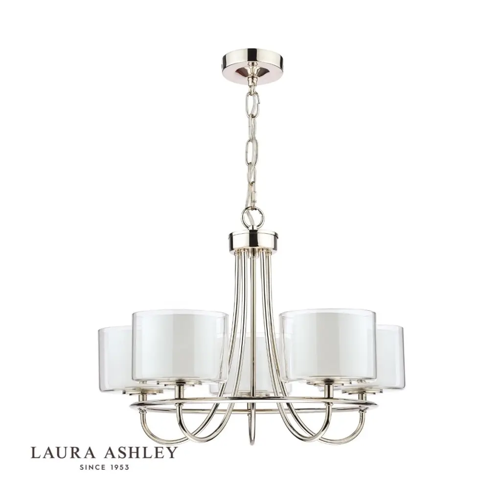 Southwell 5 Light Pendant Polished Nickel & Opal Glass