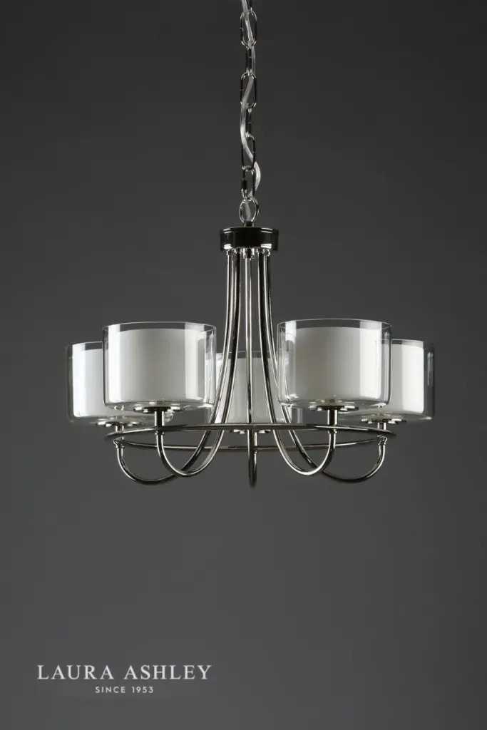 Southwell 5 Light Pendant Polished Nickel & Opal Glass