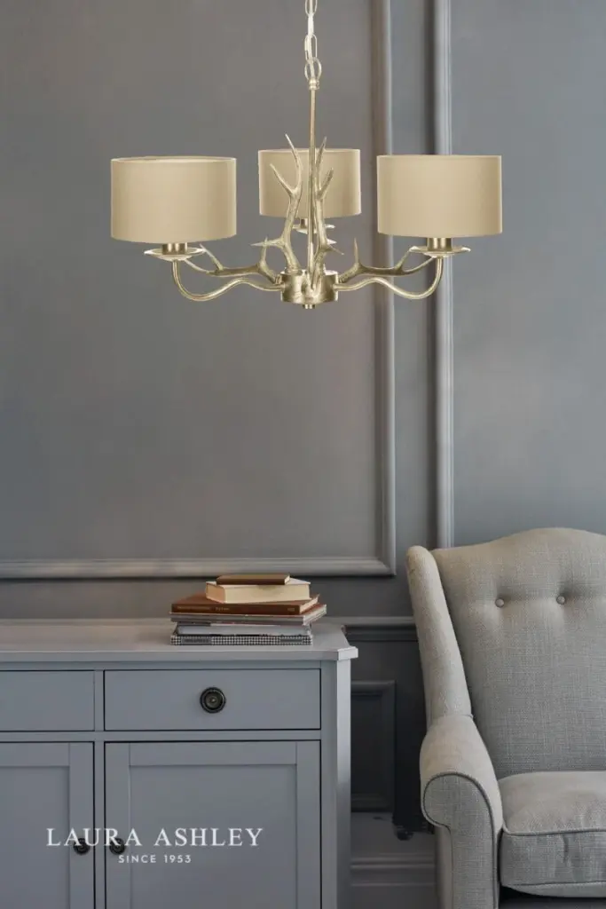 Mulroy 3 Light Antler Chandelier in Champagne Finish C/W Shades