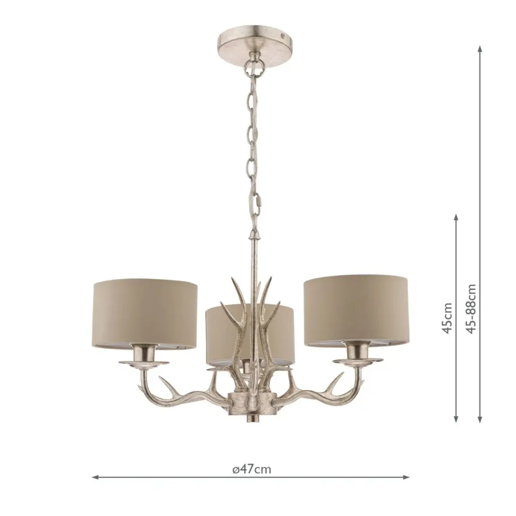 Mulroy 3 Light Antler Chandelier in Champagne Finish C/W Shades