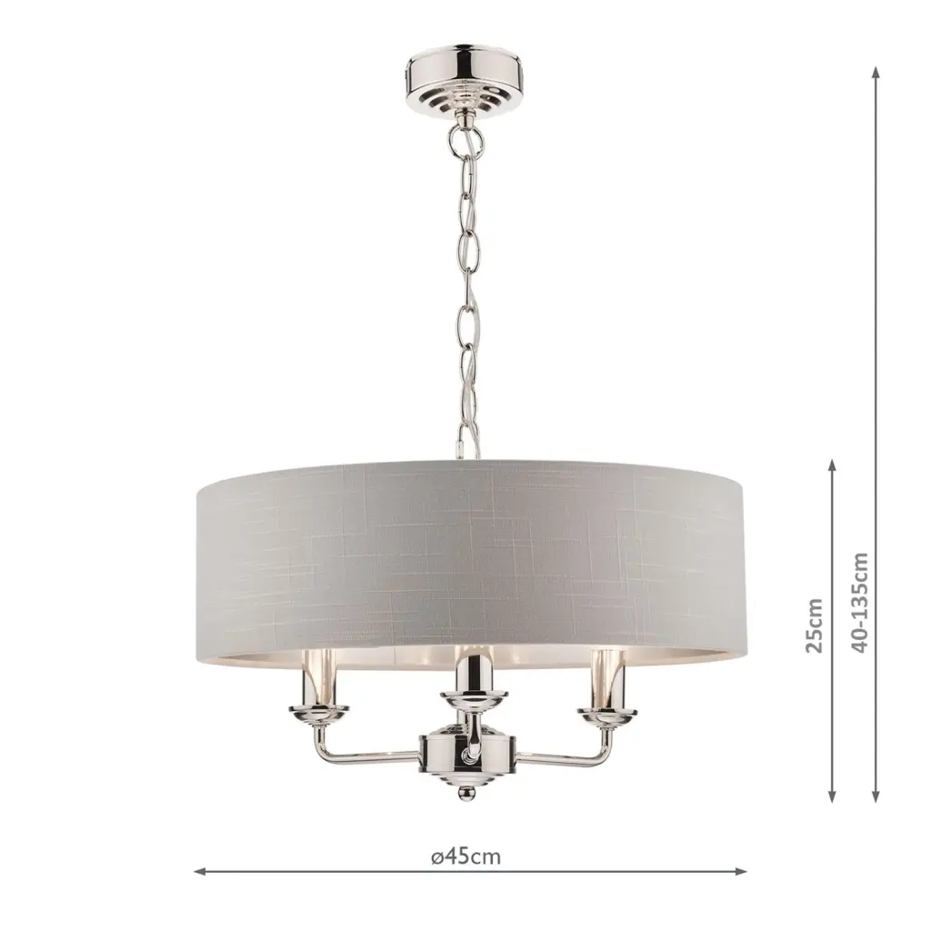 Sorrento 3 Light Pendant Polished Nickel With Silver Shade