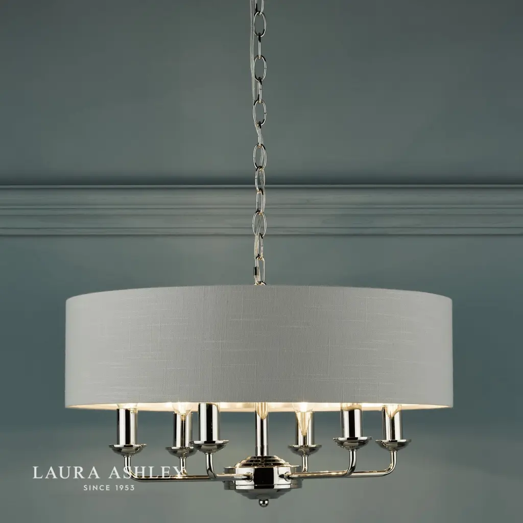 Sorrento 6 Light Pendant Polished Nickel With Silver Shade