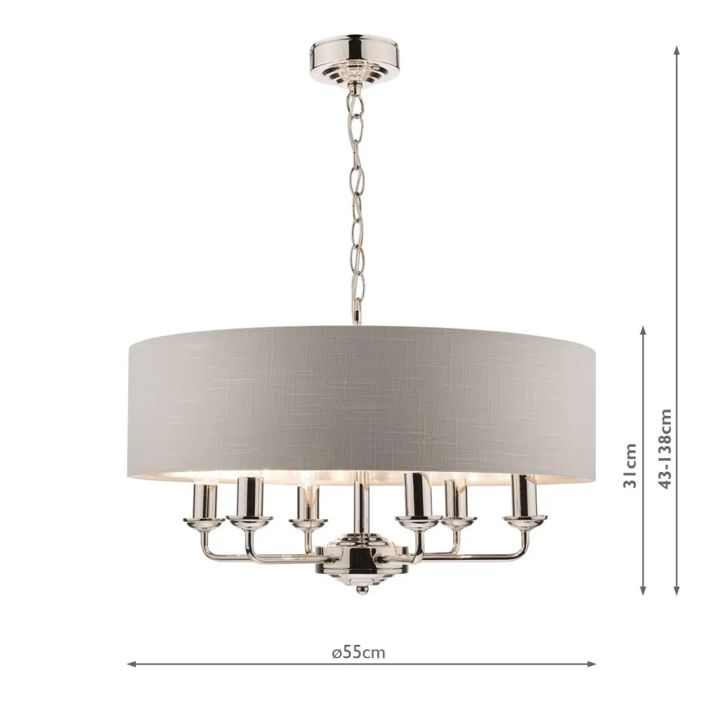 Sorrento 6 Light Pendant Polished Nickel With Silver Shade