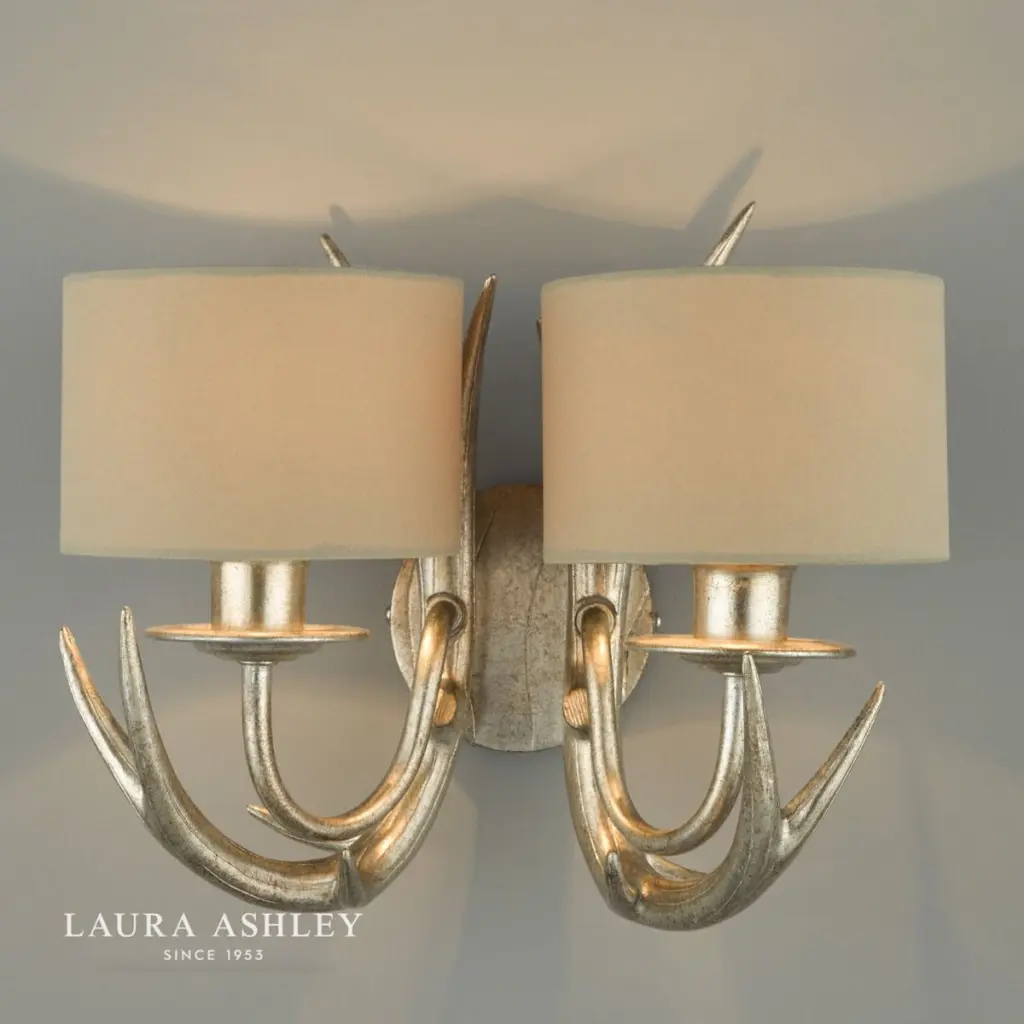 Mulroy Antler 2 Light Wall Fitting in Champagne With Shades