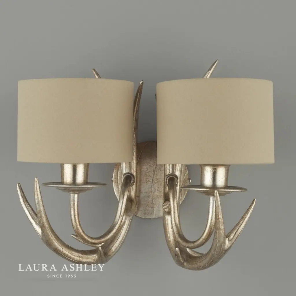 Mulroy Antler 2 Light Wall Fitting in Champagne With Shades