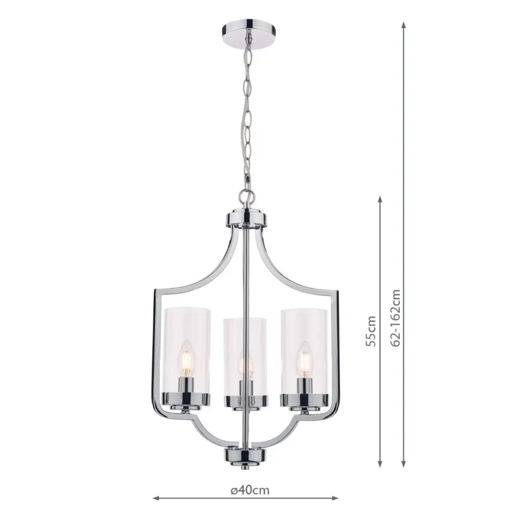 Joseph Polished Chrome & Glass 3 Light Chandelier