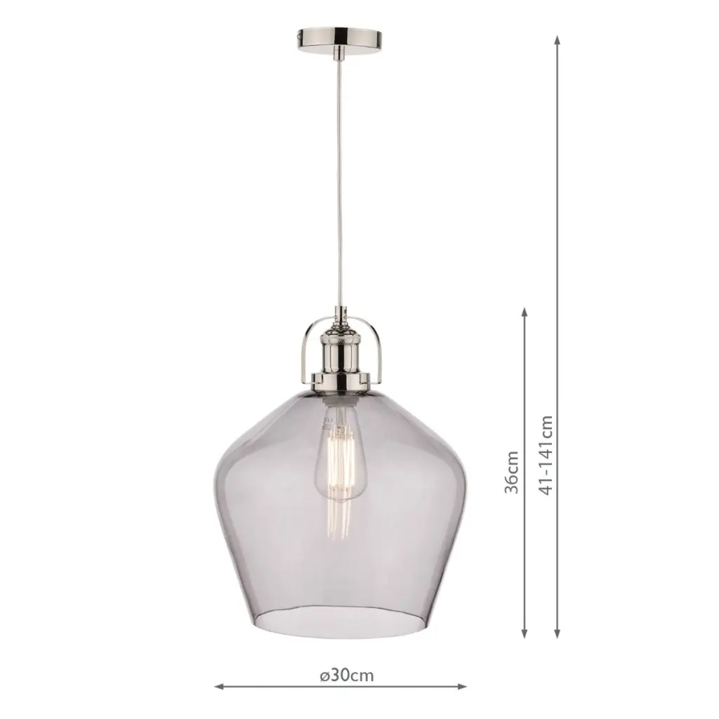 Rye Polished Nickel & Smoked Glass Pendant